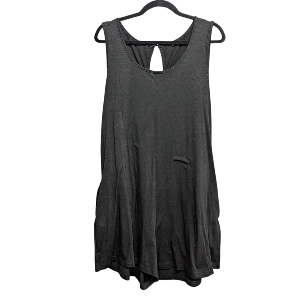 Black Tank Shorts Romper With Pockets Keyhole Back Closure 2XL